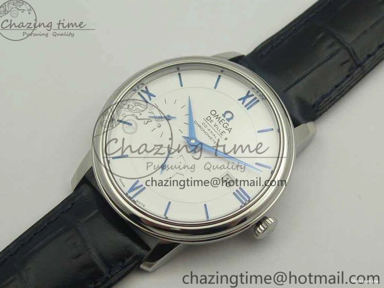 0106 Fashionable De Ville Prestige Real Power Reserve SS TW 1:1 Best Edition White Dial Blue Markers On Leather Strap A 8094